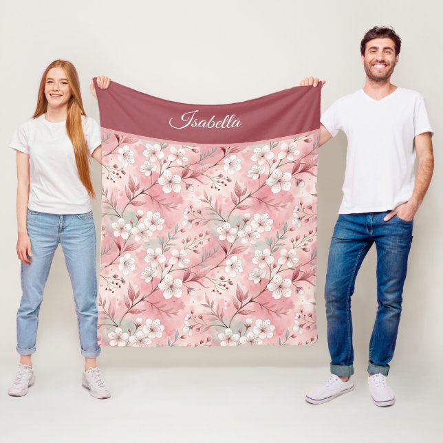 Pink cherry blossom Personalized Fleecefilt (På plats)