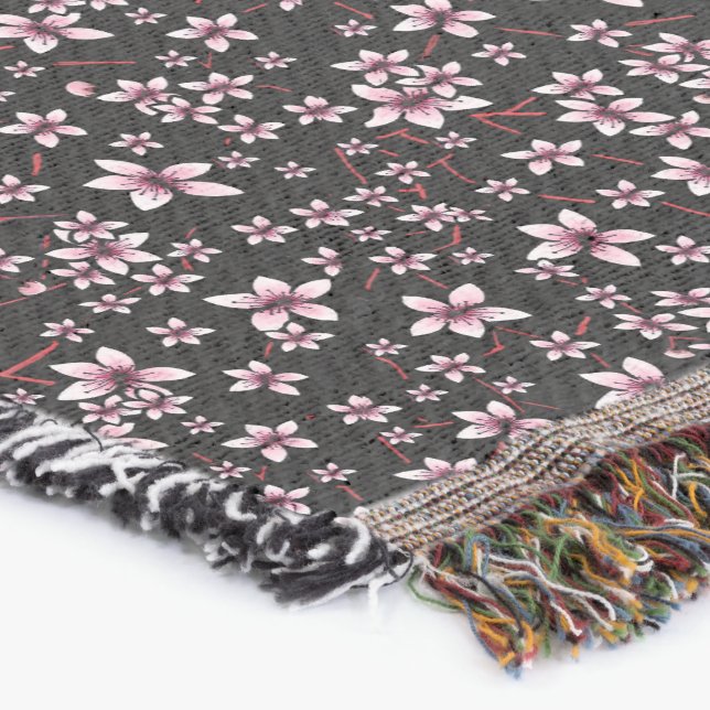 Pink Cherry Blossoms On Black Filt (Hörn)