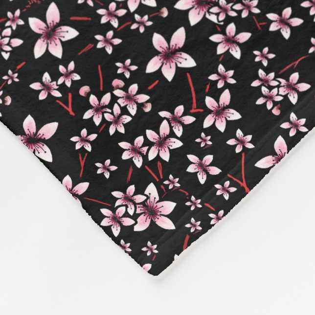 Pink Cherry Blossoms On Black Fleecefilt (Hörn)