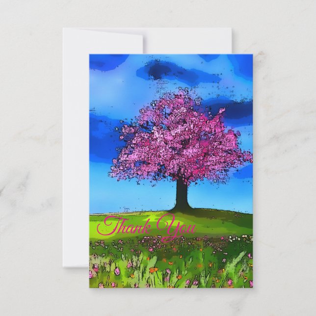 Pink Cherry Tree Tack Kort (Framsida)