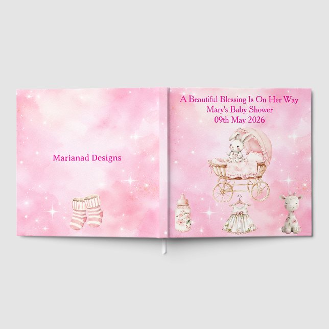 Pink Chinoiserie Baby Shower Guest Book Gästböcker (Full)