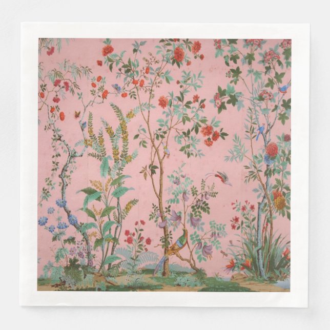 Pink Chinoiserie Bird Floral Elegant Pappersservett (Framsida)