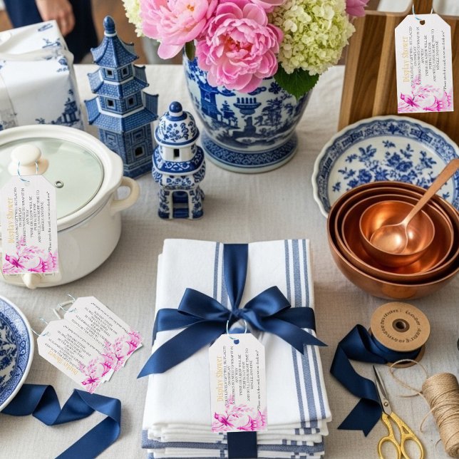 Pink Chinoiserie  Bridal Display Shower enclosure Presentetikett (Pink Chinoiserie Bridal Display Shower enclosure Gift Tags)