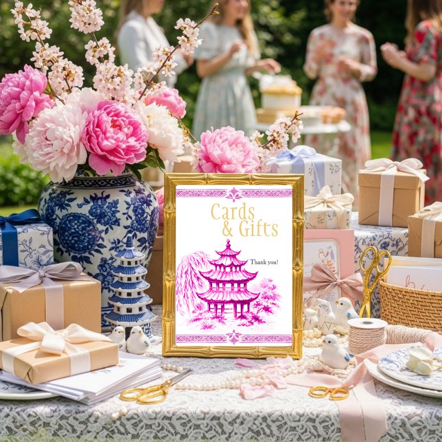 Pink Chinoiserie Cards & Gifts Sign  Inbjudningar (Pink Chinoiserie Cards & Gifts Sign)