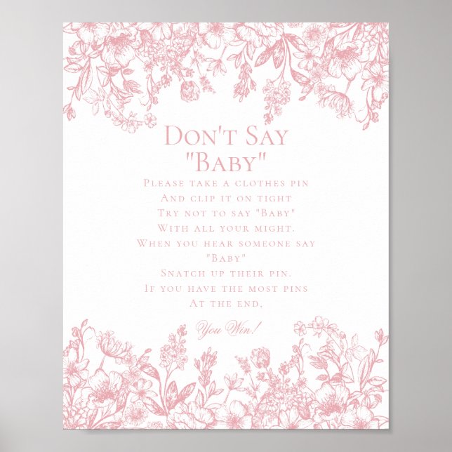 Pink Chinoiserie Dont Say Baby Shower Game Poster (Framsidan)