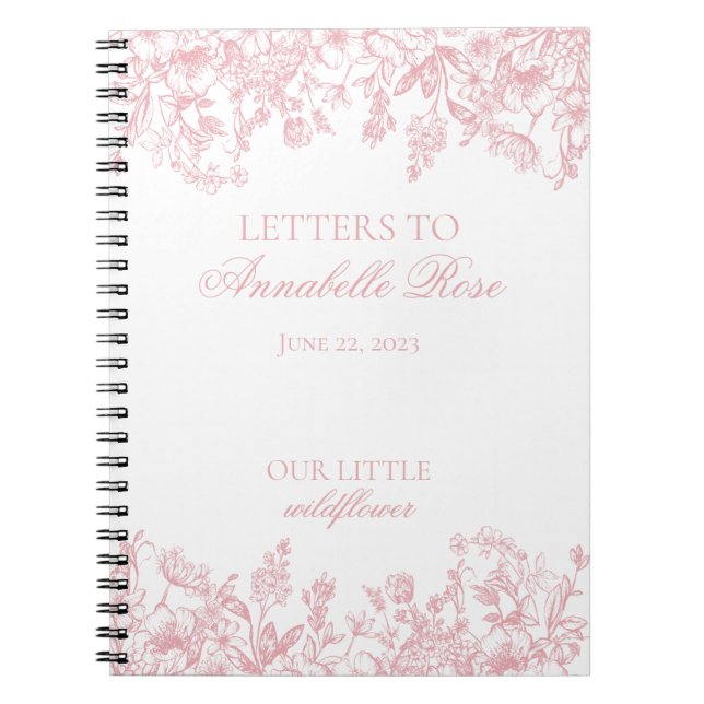 Pink Chinoiserie Floral Letters to Birthday Girl Anteckningsbok (Framsidan)