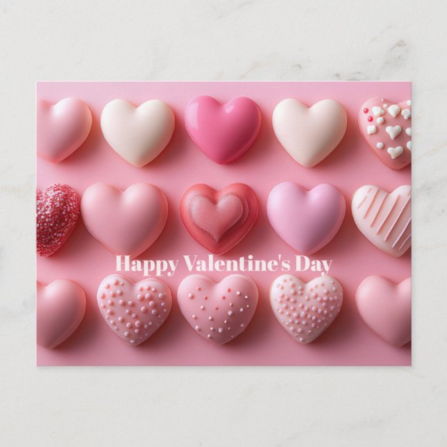 Pink Chocolate Hearts Valentine`s Day Card  Vykort (Framsida)