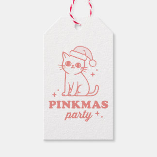 Pink Christmas aesthetic pinkmas party cat Presentetikett