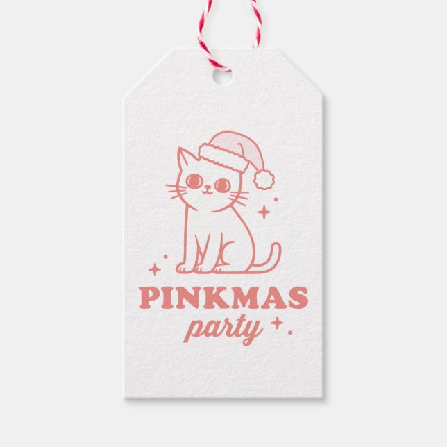 Pink Christmas aesthetic pinkmas party cat Presentetikett (Framsidan)