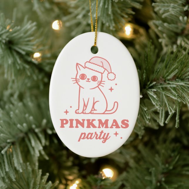 Pink Christmas aesthetic pinkmas party girly cat Julgransprydnad Keramik (Träd)
