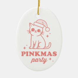 Pink Christmas aesthetic pinkmas party girly cat Julgransprydnad Keramik
