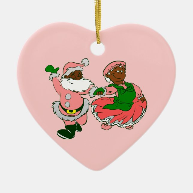  pink christmas black santa claus wife  julgransprydnad keramik (Framsidan)