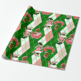 pink christmas black santa wife plaid  presentpapper