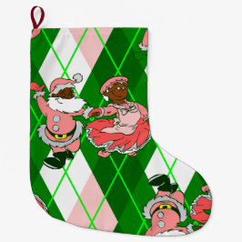 pink christmas black santa wife plaid  stor julstrumpa