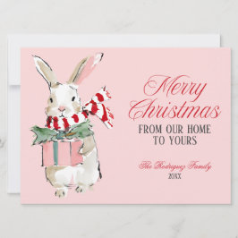 Pink Christmas Bunny Flat Holiday Card Julkort