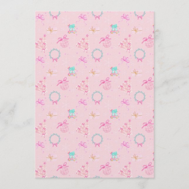 Pink Christmas Coquette Bow Seamless Pattern Inbjudningar (Framsida)