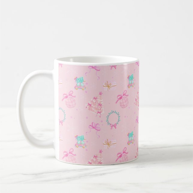 Pink Christmas Coquette Bow Seamless Pattern Kaffemugg (Vänster)