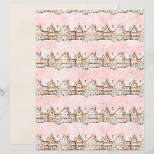 Pink Christmas Cute Pastel Scrapbook Paper (Fram/baksida)