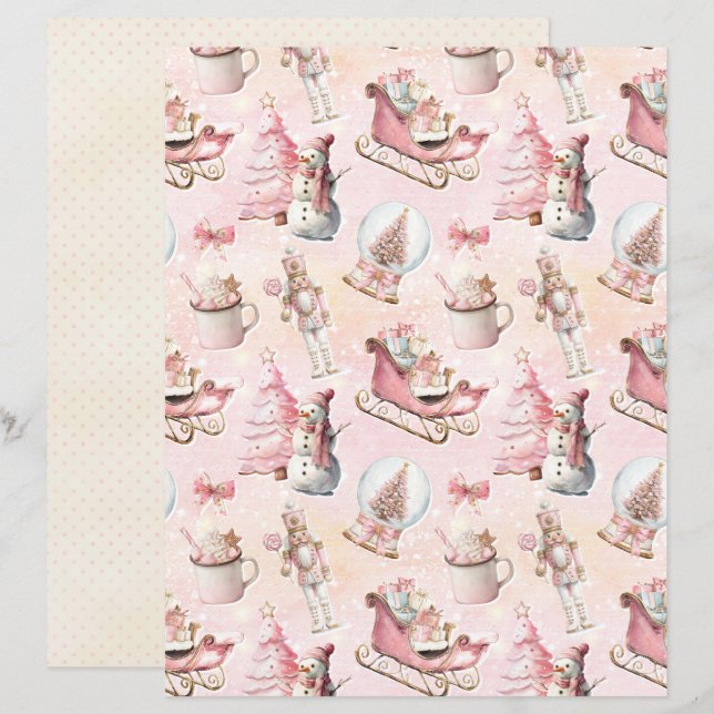 Pink Christmas Cute Pastel Scrapbook Paper (Fram/baksida)