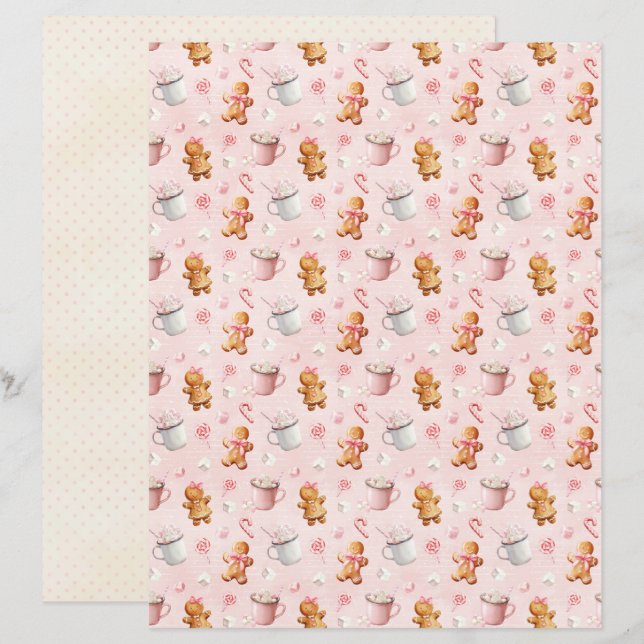 Pink Christmas Cute Pastel Scrapbook Paper (Fram/baksida)