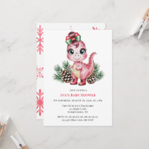 Pink Christmas Dino Girl Baby Shower