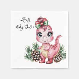 Pink Christmas Dino Girl Baby Shower Pappersservett