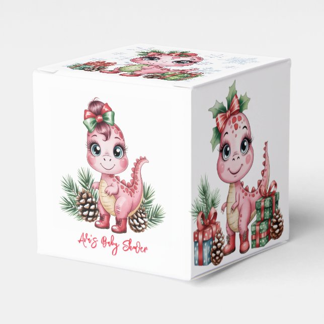 Pink Christmas Dino Girl Baby Shower Presentaskar (Framsidan Sidan)