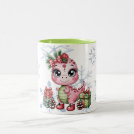 Pink Christmas Dino Girl Baby Shower Två-Tonad Mugg