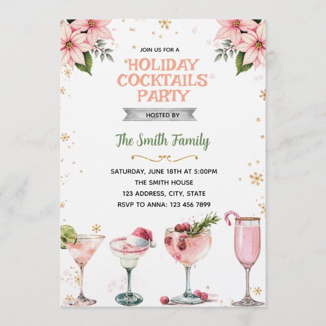 Pink Christmas Girls Night cocktails invitation Inbjudningar (Framsida)