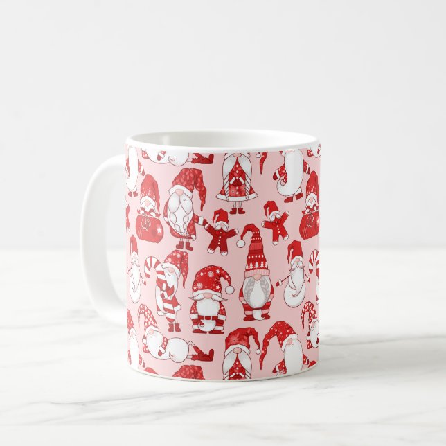 Pink Christmas Gnome & Gingerbread Pattern Kaffemugg (Framsida vänster)