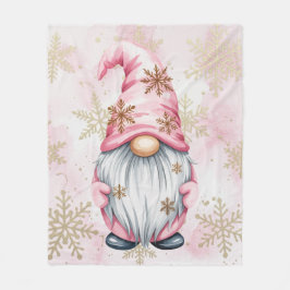 Pink Christmas Gnome Gold Snowflakes Fleecefilt