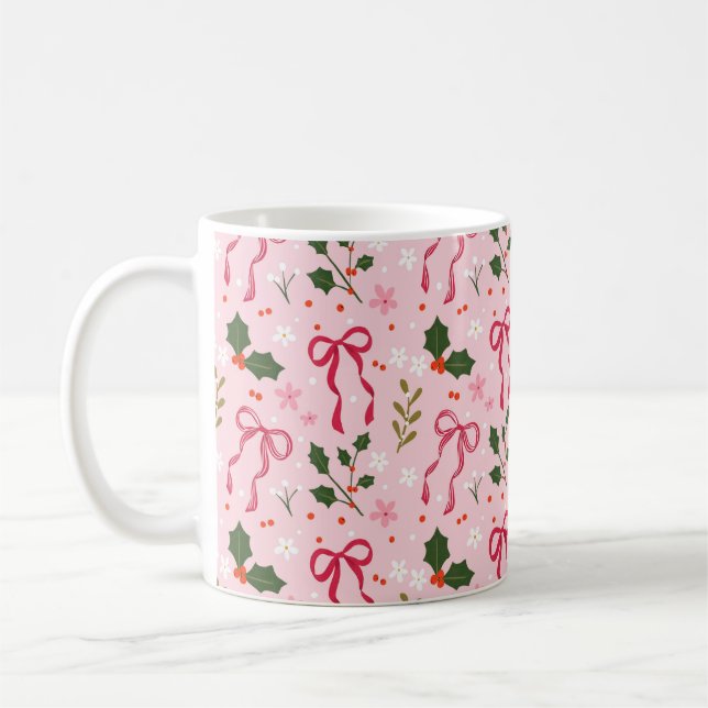 Pink Christmas Holly Bow Mug Kaffemugg (Vänster)