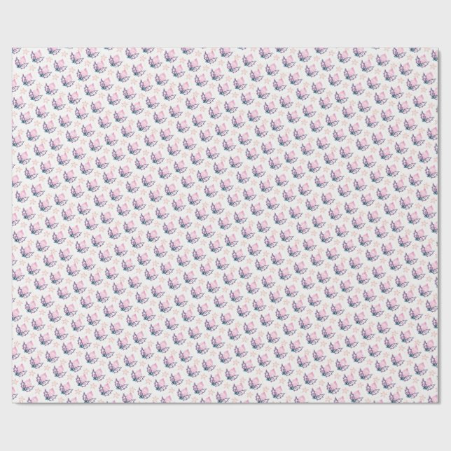 Pink Christmas Holly & Stars Coquette Wrapping Pap Presentpapper (Platt)