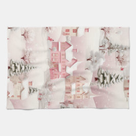 Pink Christmas kitchen towel. Kökshandduk