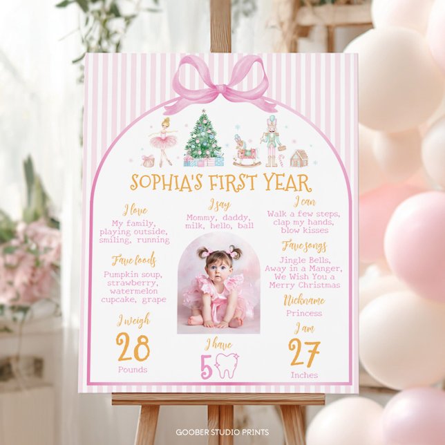Pink Christmas Nutcracker Birthday Milestone Photo Poster (Skapare uppladdad)