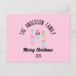 Pink Christmas Nutcracker Pastel Personalized Name Helg Vykort