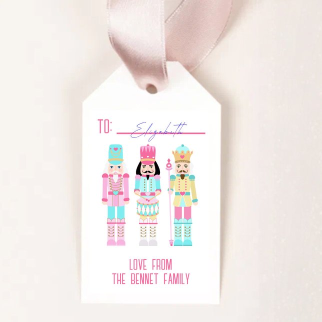 Pink Christmas Nutcracker Pastel Personalized Name Presentetikett (Skapare uppladdad)
