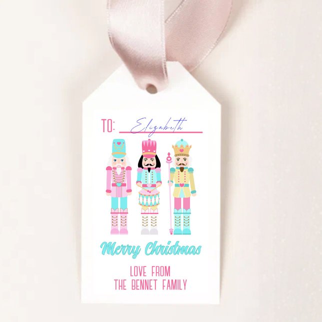 Pink Christmas Nutcracker Pastel Personalized Name Presentetikett (Skapare uppladdad)