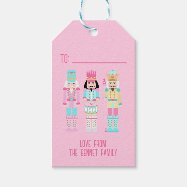 Pink Christmas Nutcracker Pastel Personalized Name Presentetikett (Framsidan)