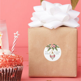 Pink Christmas Ornament Holiday Runt Klistermärke