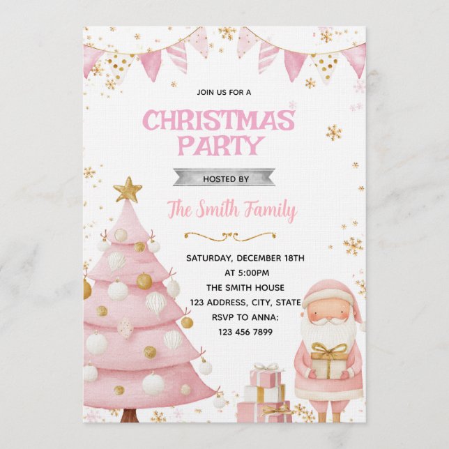 Pink Christmas Party Invitation Inbjudningar (Framsida)
