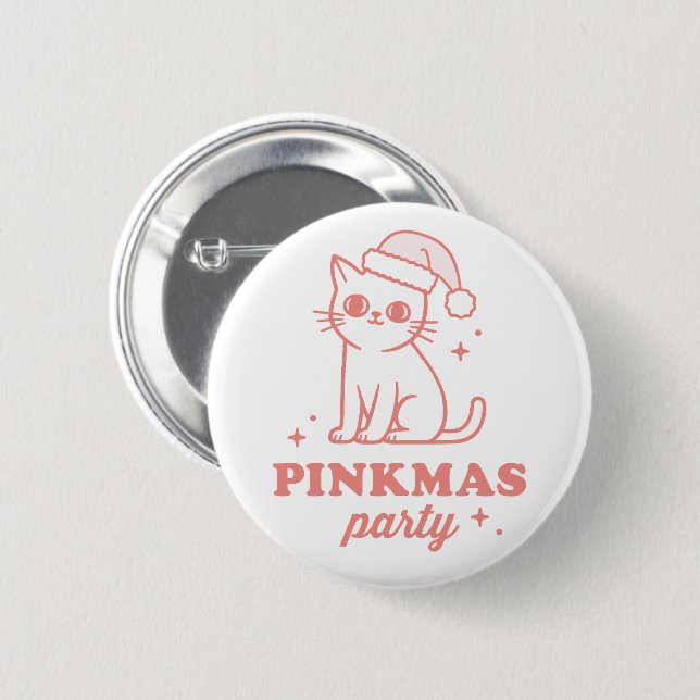 Pink Christmas party pinkmas aesthetic cat Knapp (Framsida & baksida)