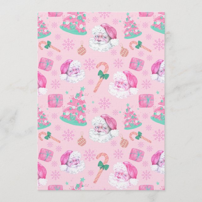 Pink Christmas Santa Clau & Tree Seamless Pattern Inbjudningar (Framsida)