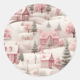 Pink Christmas sticker Runt Klistermärke