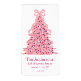 Pink Christmas Tree and Bow Return Address Fraktsedel