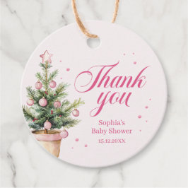 Pink Christmas Tree Baby Shower Thank You Gåvor Etiketter