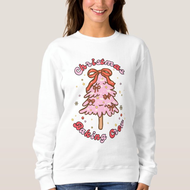 Pink Christmas Tree Baking Crew Sweatshirt T Shirt (Framsida)