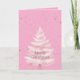 Pink Christmas Tree Gold Snowflakes Kort