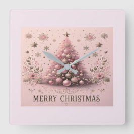 Pink Christmas Tree Merry Christmas Wall Clock Fyrkantig Klocka