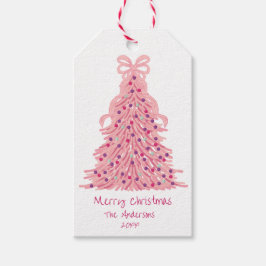 Pink Christmas Tree Pink Bow Presentetikett